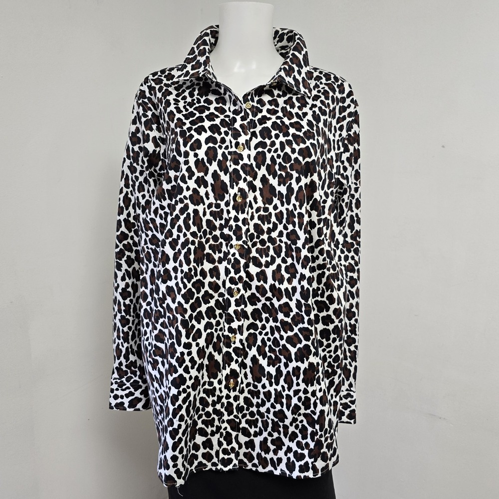 Talbots Cheetah Print Shirt No Iron Size 22W Plus Button Down Animal Print NWT